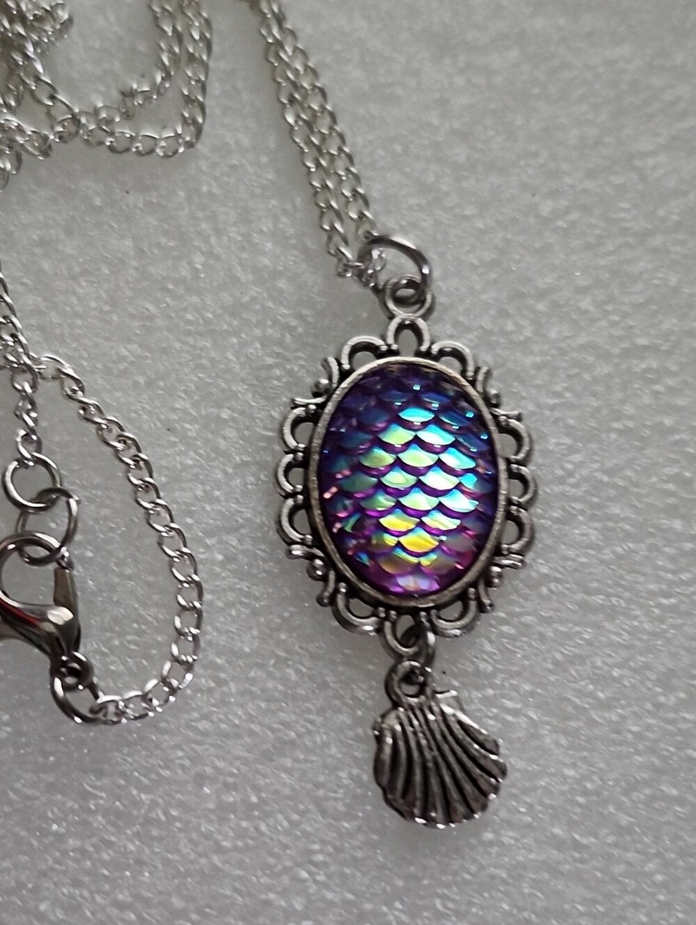Hand Crafted Iridescent Mermaid Scale Pendant in Purple and Blue
